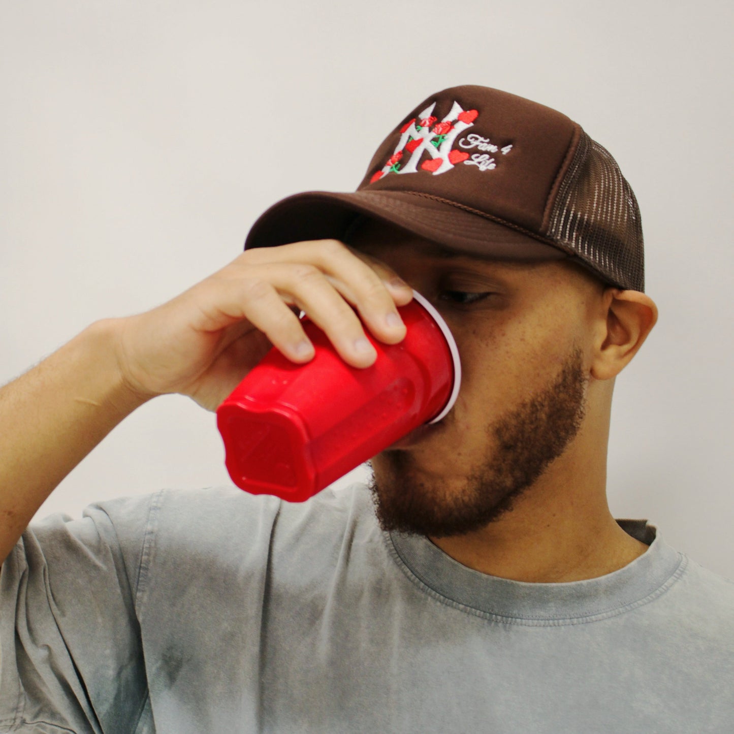 NY Lovers and Roses Trucker Hat (Brown)