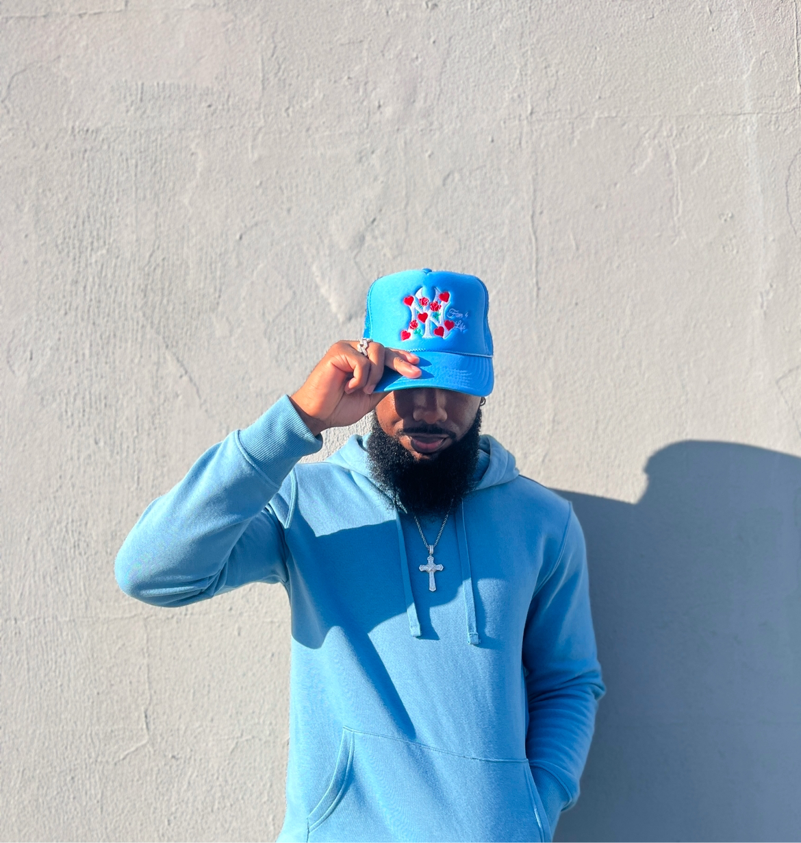 NY Lovers and Roses Trucker Hat (Light Blue)