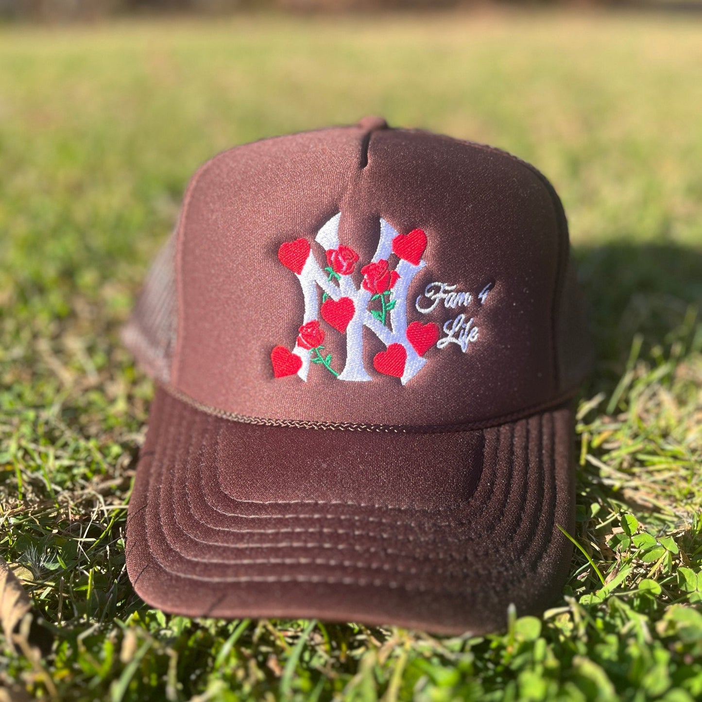 NY Lovers and Roses Trucker Hat (Brown)