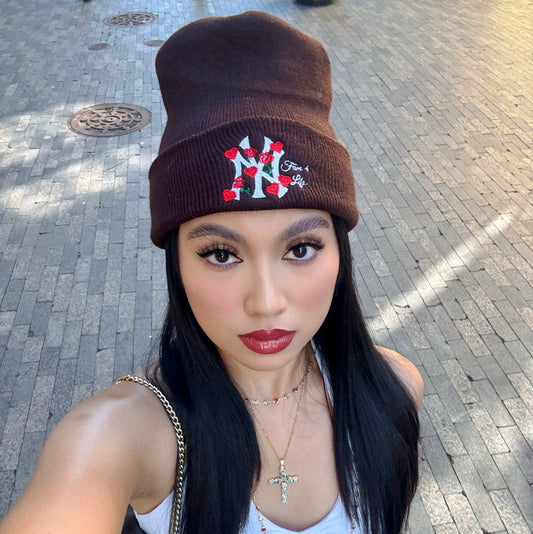 Lovers and Roses Beanie (Brown)