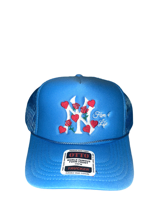 NY Lovers and Roses Trucker Hat (Light Blue)