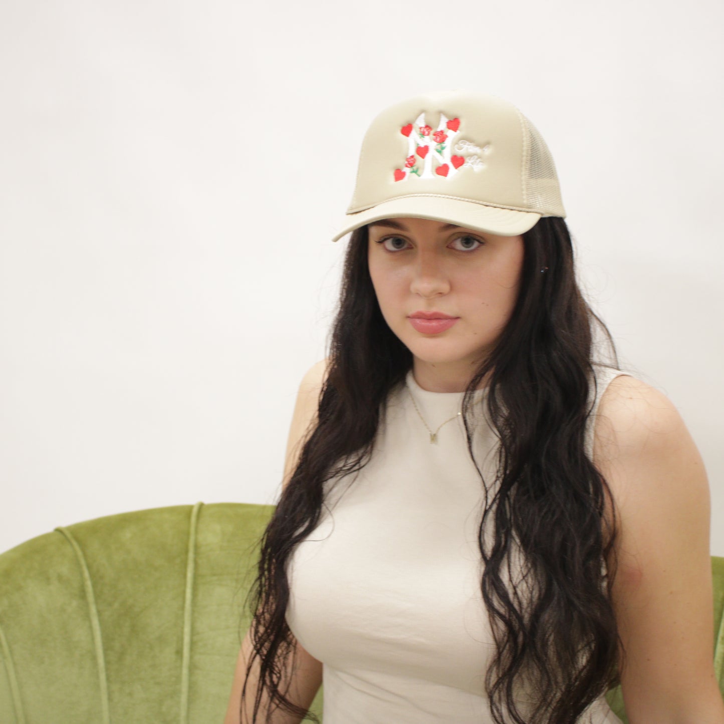 NY Lovers and Roses Trucker Hat (Beige)