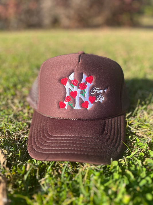 NY Lovers and Roses Trucker Hat (Brown)